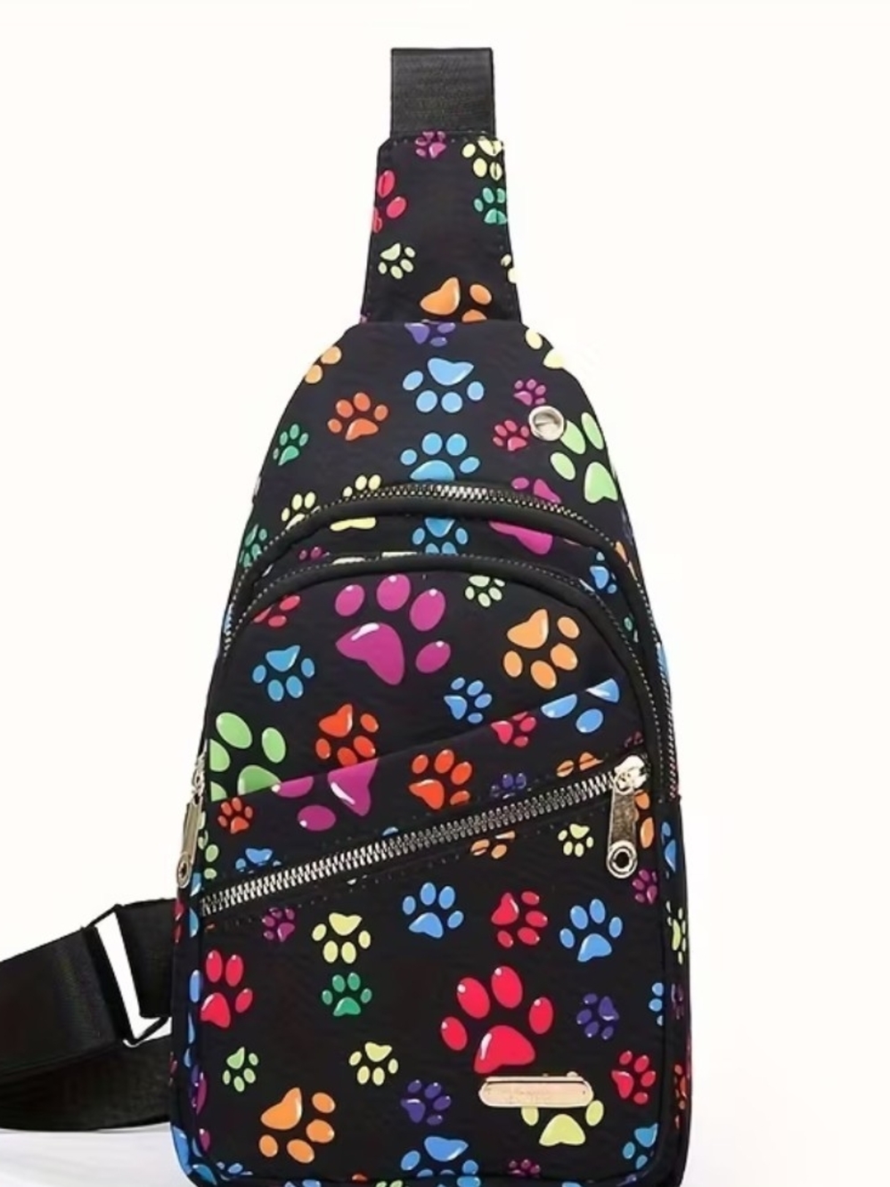 Pet Paw-Print Sling Backpack - Black Multi